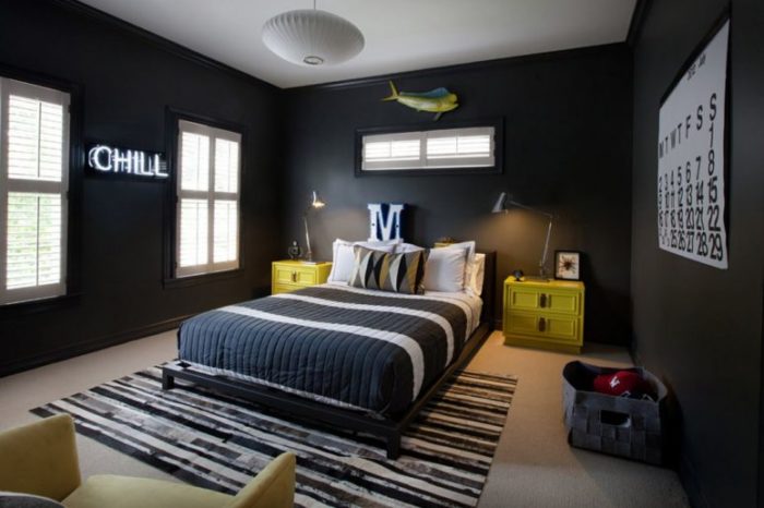 black walls in a teenager's room