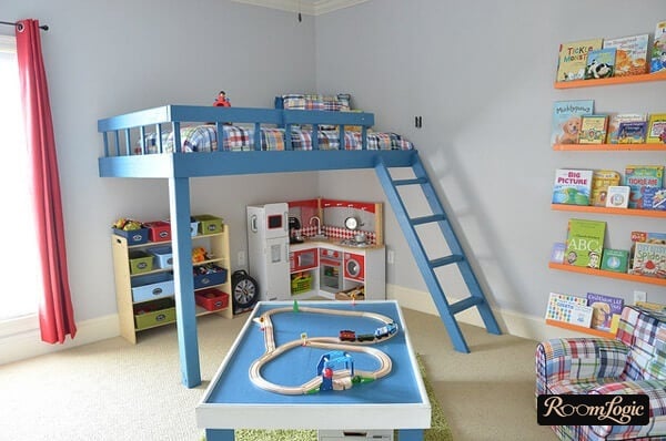 blue bed attic in kids' room