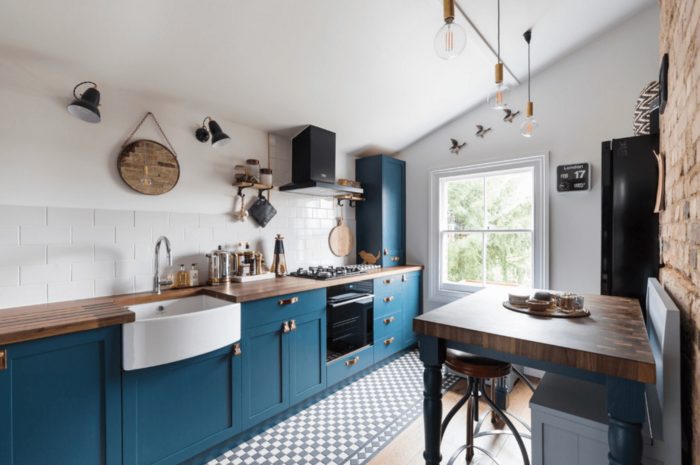 blue kitchen in scandi style
