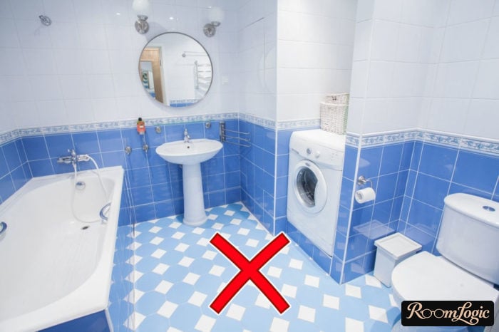 blue outdated bathroom design