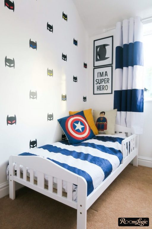 boys' room in minimalism style with captain america pillow