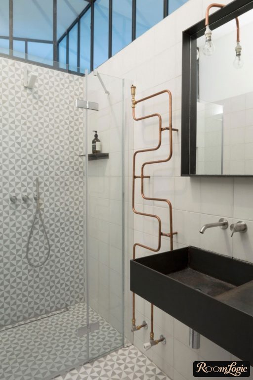 brass towel warmer in loft style