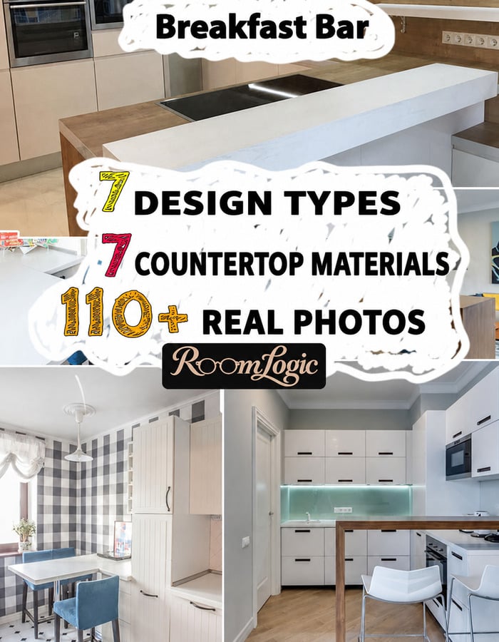 Breakfast bar guide with seven design types and seven countertop materials