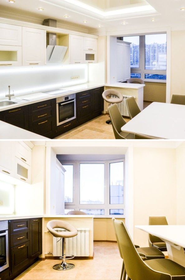 Breakfast bar at the window niche between the kitchen and balcony