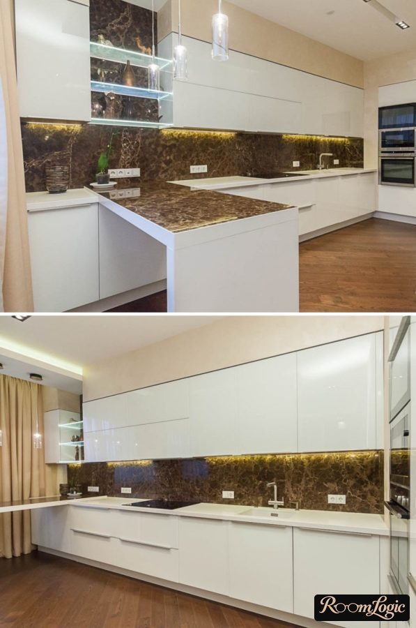 Breakfast bar by the window in the kitchen