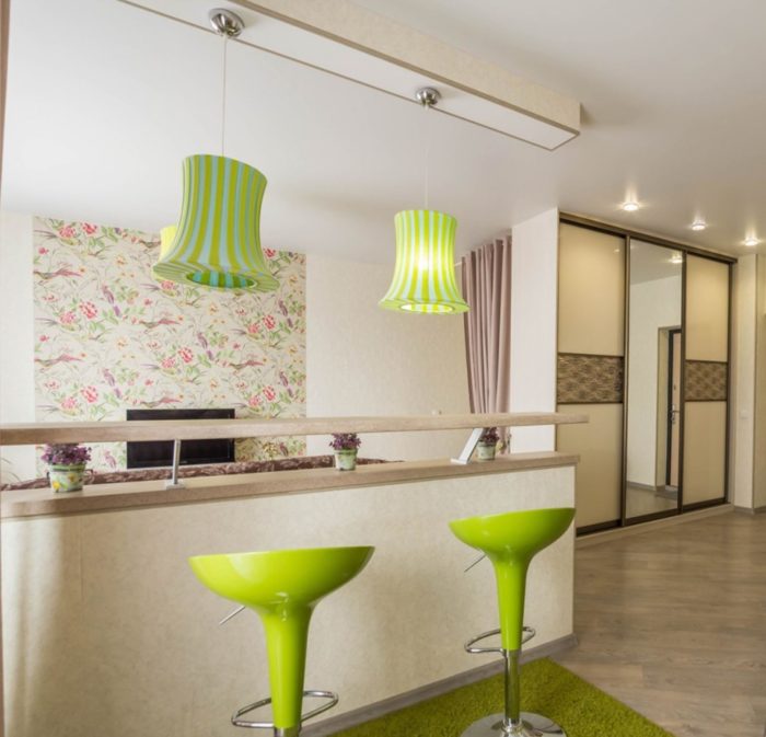 breakfast bar in studio apartment