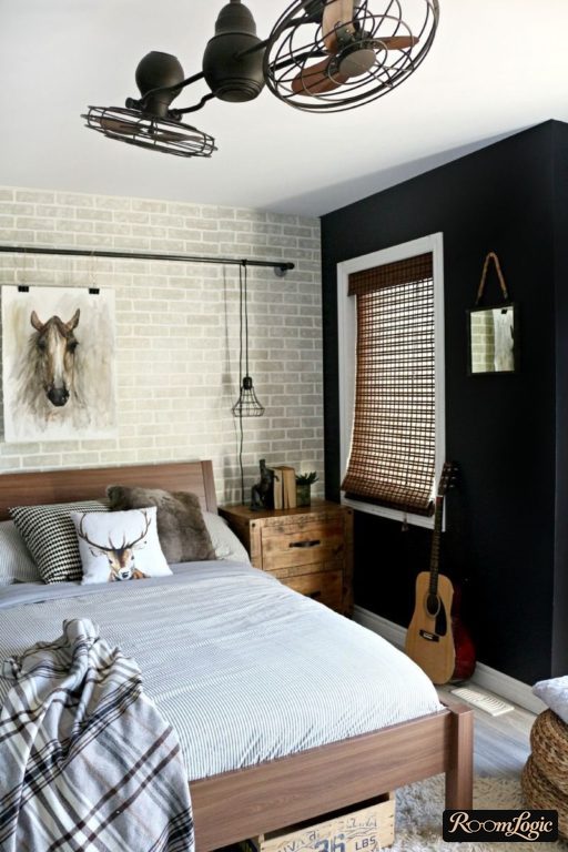 brick wallpaper in a teenage boy's bedroom 16