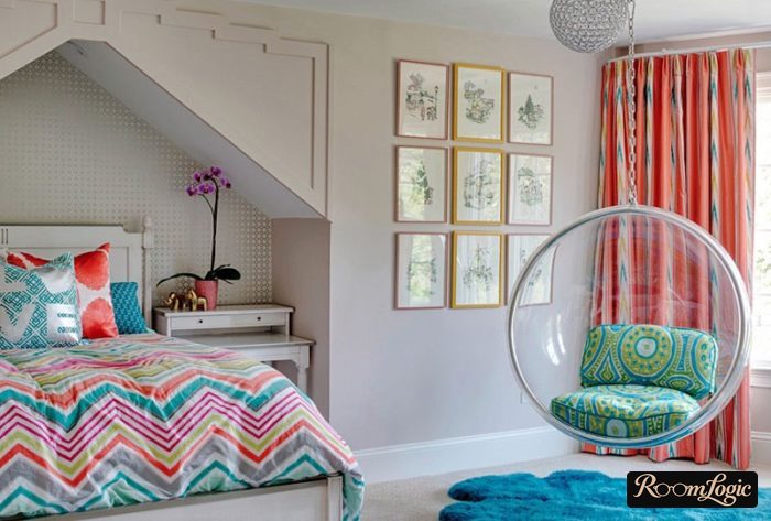 bright bedding in a teenage girl's bedroom