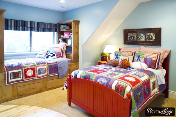 bright bedding in the bedroom for two boys