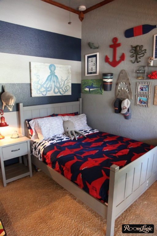 bright black-red bedding in a boy's room