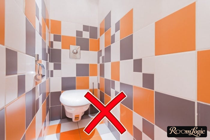 bright colored tile in toilet