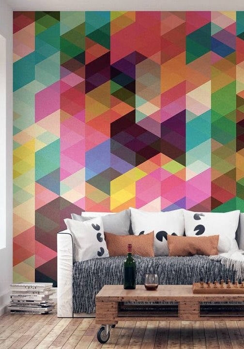 bright geometric wallpaper in the interior