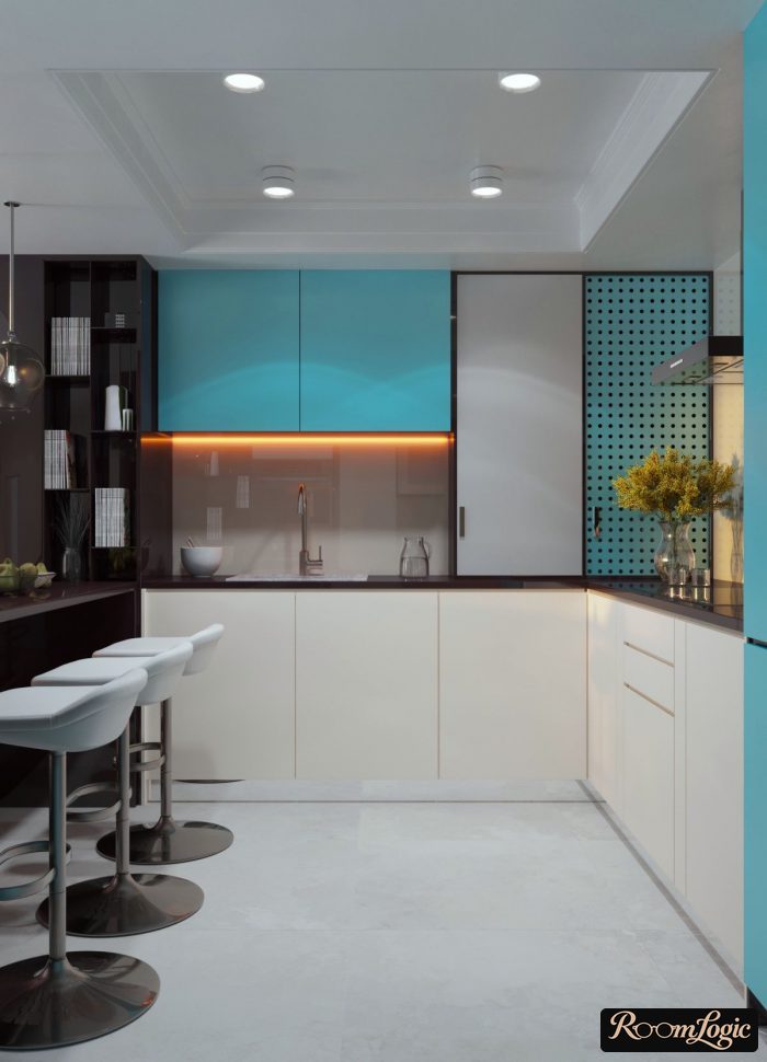 bright light blue on the kitchen interior
