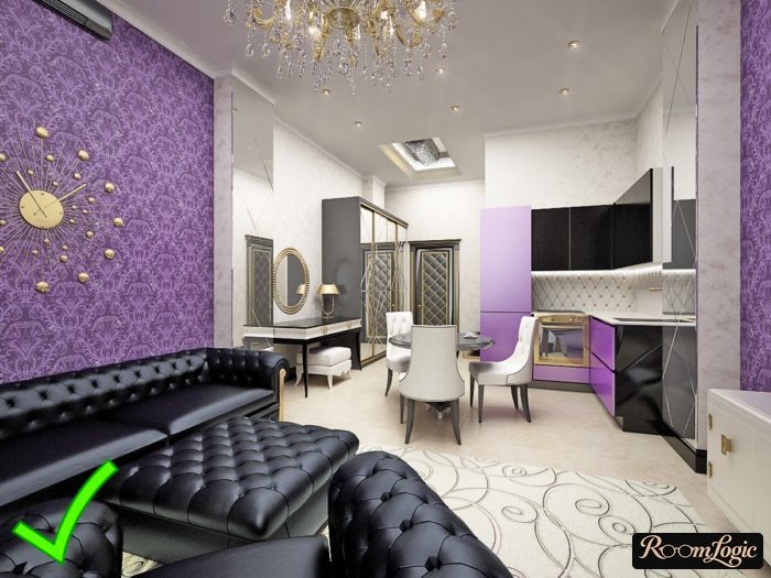 bright purple accent wallpaper in the interior