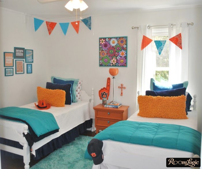 bright textile in light boys room