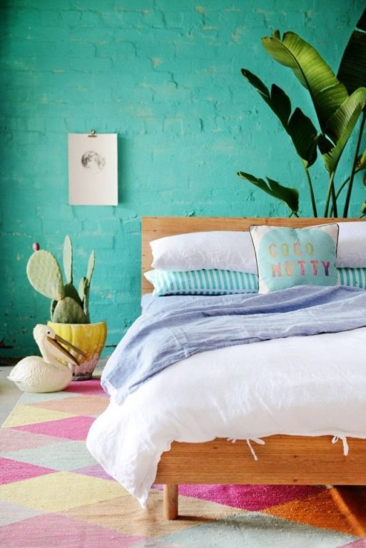 bright turquoise bedroom