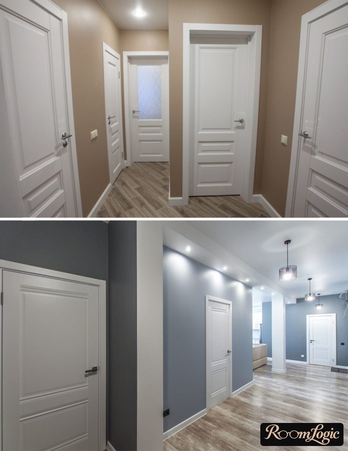 brown and gray walls in the hallway