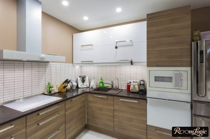 built-in appliances in a small kitchen