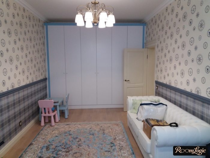 built-in closet with hinged doors in a teenage girl's room