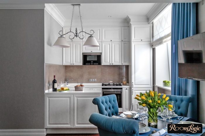 built-in kitchen in modern classic style with ceiling-to-floor cabinets