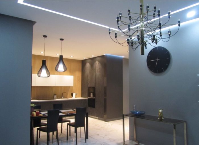 built-in lighting in the drywall ceiling