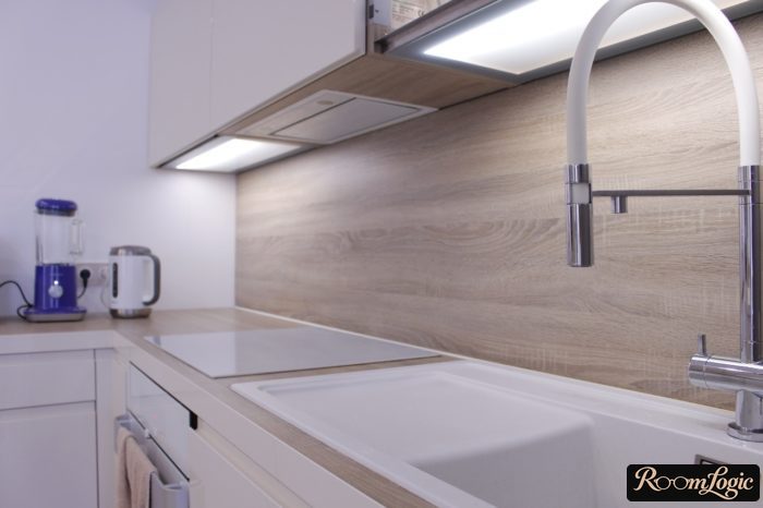 built-in range hood in small kitchen