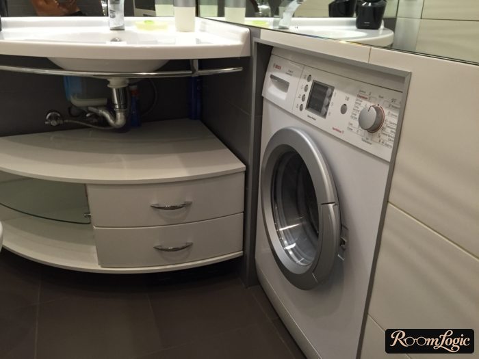 built-in washer in the bathroom