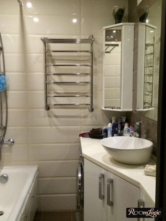 built-in washer in the bathroom of a tiny apartment