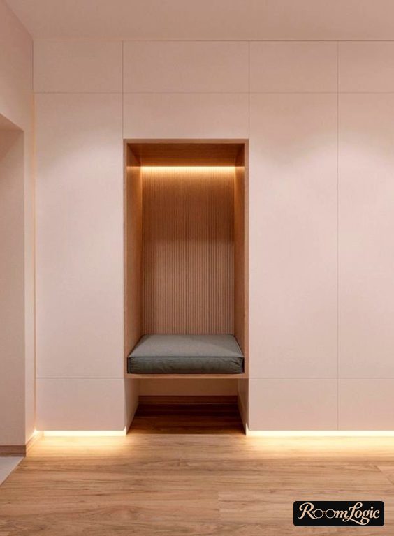 built-in white entryway in hallway with ceiling-to-ceiling modern design