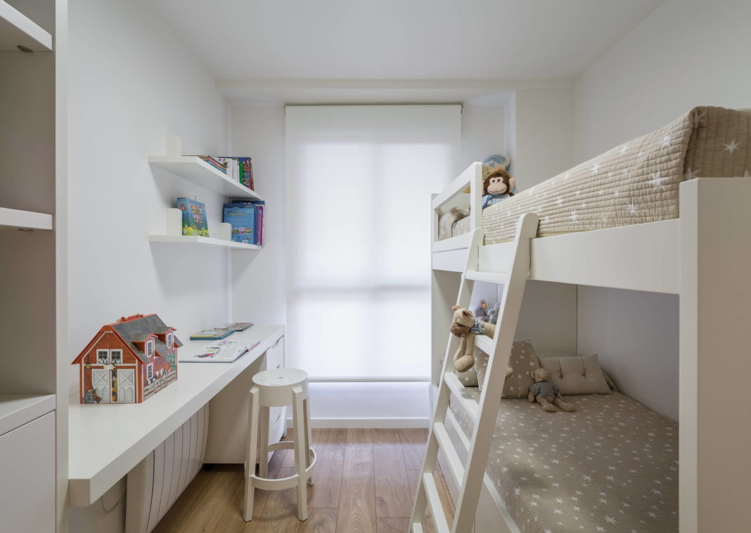 trendy two-tier bed in calm colors