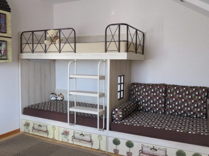 bunk bed with modern design for three children