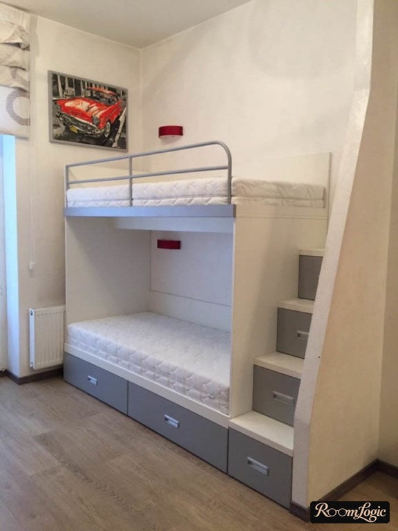 bunk bed with stepped shelves
