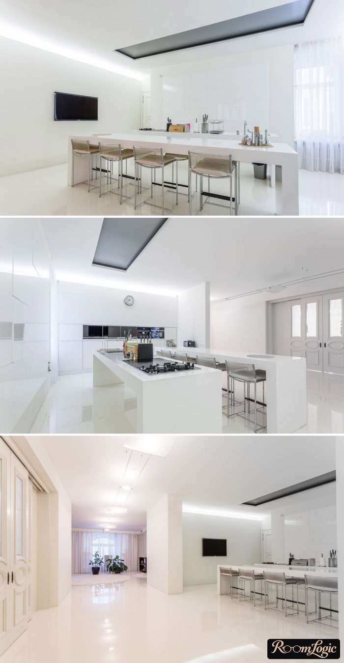 ceiling design with niche in kitchen-living room