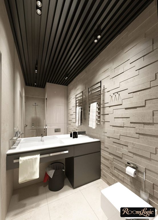 Ceiling light in the loft-style bathroom