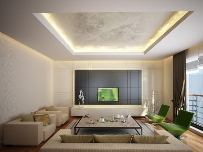 ceiling with decorative plaster and lighting