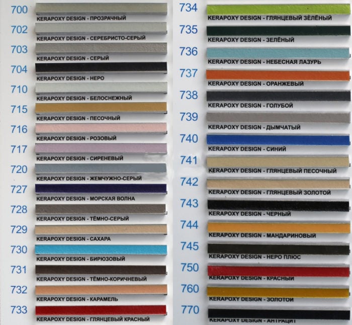 Ceresit grout color palette