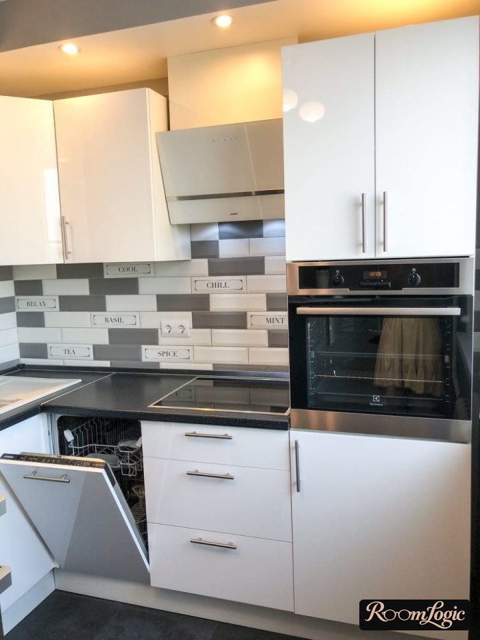 cheap white glossy kitchen cabinets photo in the interior