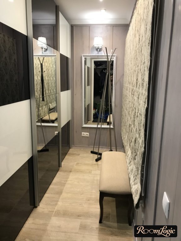 chess sliding-door wardrobe and separate bench in hallway