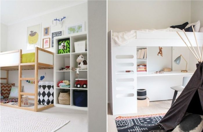 Children's desk with a two-level bed for a kids' room and bedroom