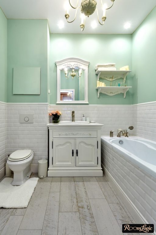 classical bathroom with horizontal divided wall