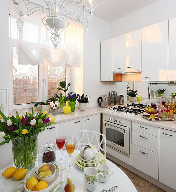 classical design in the kitchen in a tiny apartment