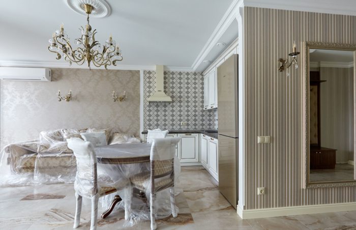 classical design kitchen-living room