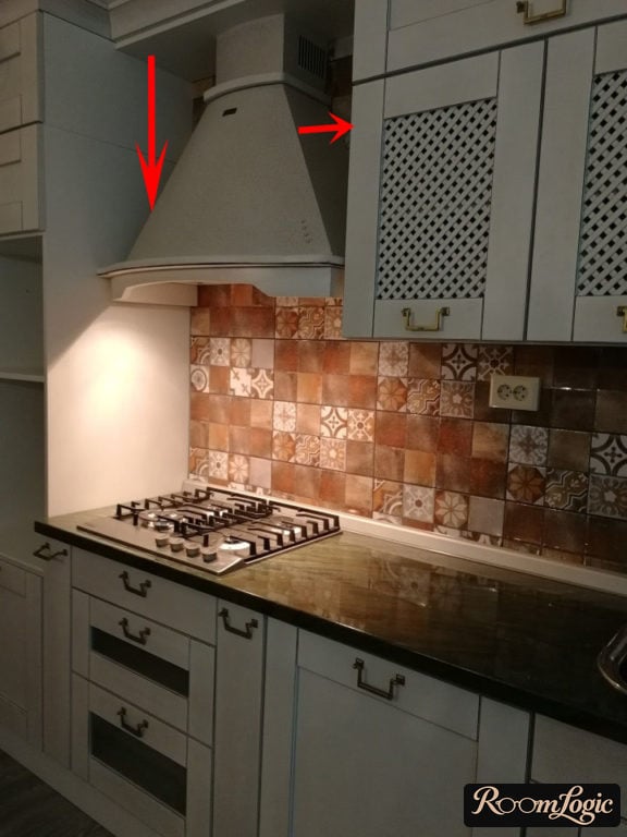 classical range hood on small kitchen