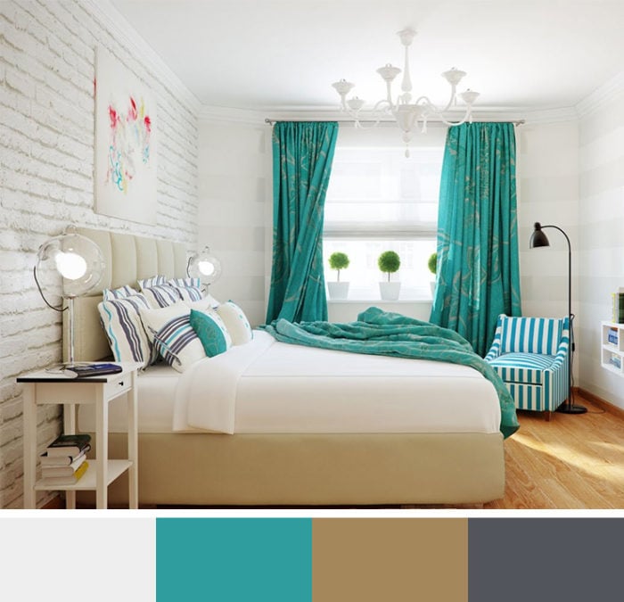 coffee and turquoise in the bedroom