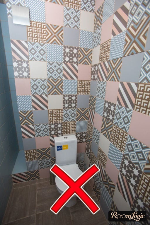 colorful patchwork tile in the toilet