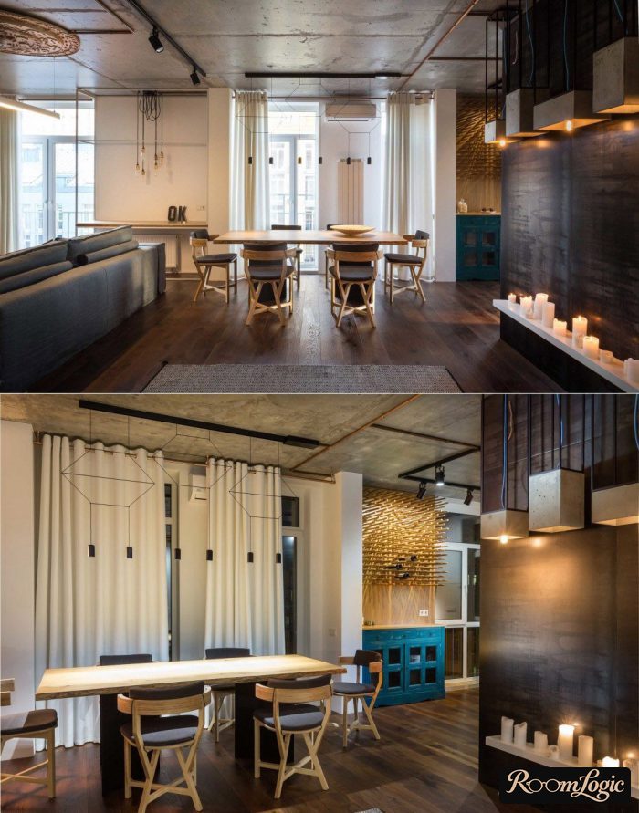combination of black wood and concrete in loft style interior