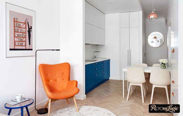 combination of blue and orange accents