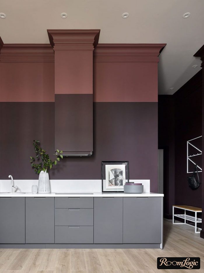 combination of burgundy and purple in kitchen interior