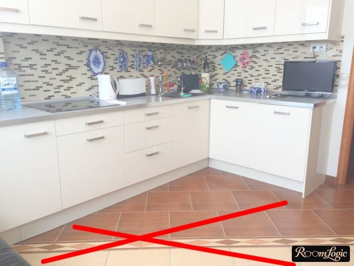 combination of different tile on kitchen floor