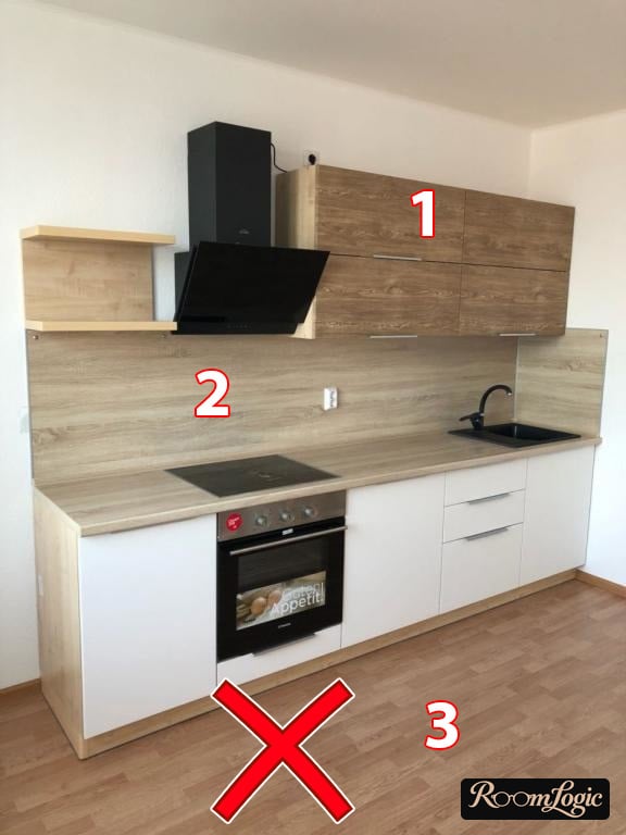 combination of differently colored wood in a white kitchen